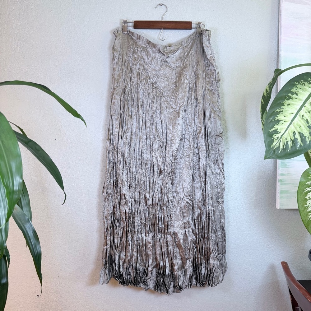 Soft Surroundings Metallic Silver Grey Crinkle Pleat Romantic Flowy Skirt 2X